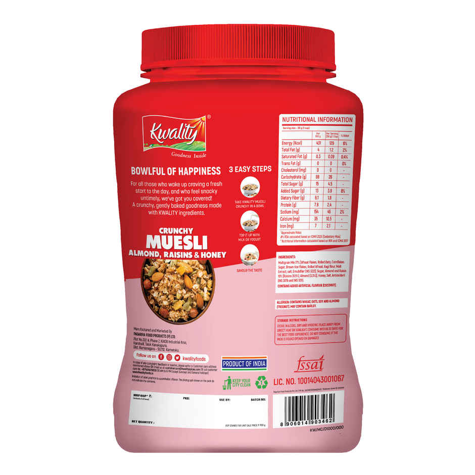Kwality Muesli Crunchy Almond Raisins And Honey