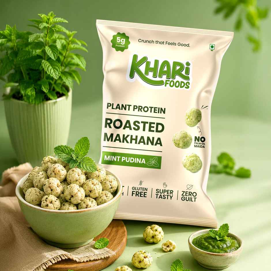 Khari Foods Roasted Mint Pudina Makhana | Protein Rich Healthy Dry Fruit Snacks