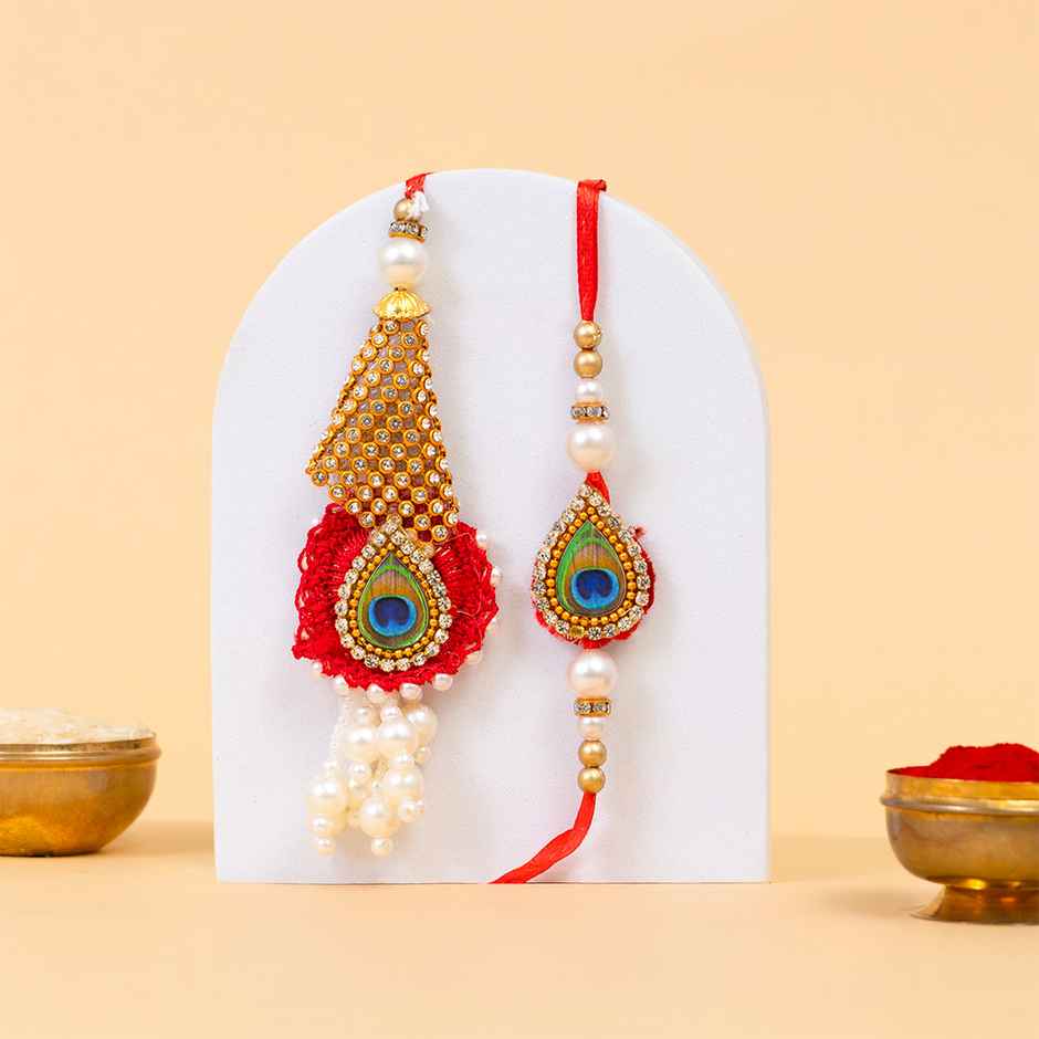 Bhaiya Bhabhi Lumba Rakhi with Roli Chawal (Tied Ribbons) Pack of 2