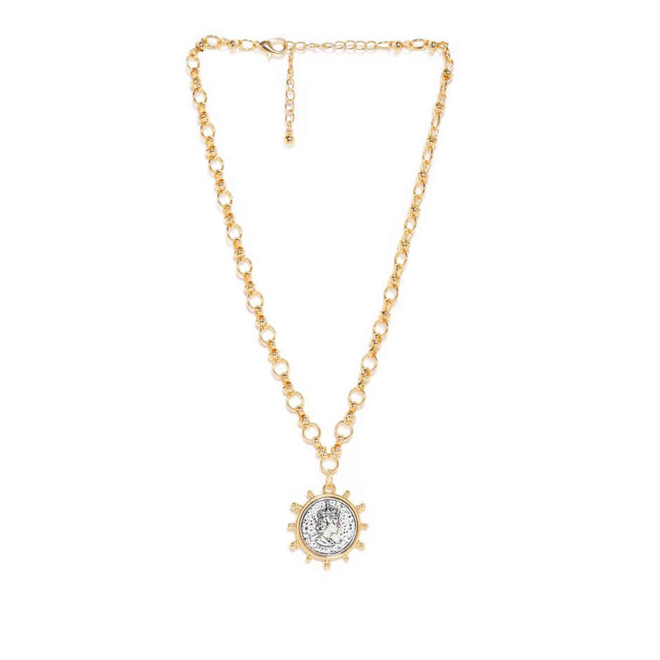 Rubans Voguish 22K Gold plated Link Chain Sunburst Charm Statement copper necklace