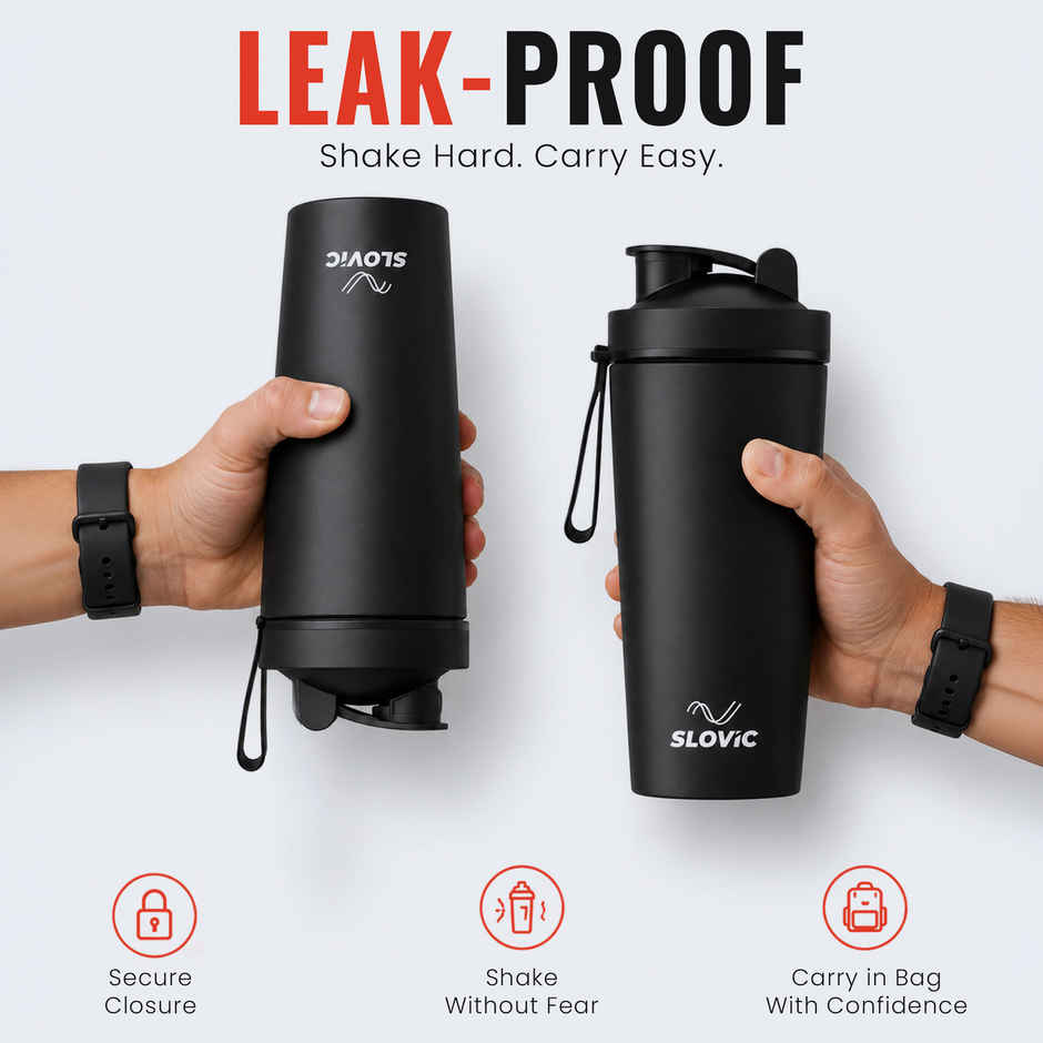 Slovic 750 ml Stainless Steel Shaker Water Bottle for Gym & Daily Use | Odour-free & Leakproof | Black