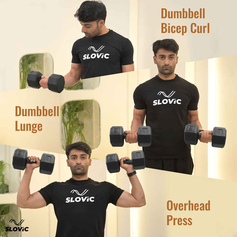 Slovic PVC Dumbbell Set (5 kg X 2) | Black | for Weightlifting & Home Gym | Non-Slip Coated Handle