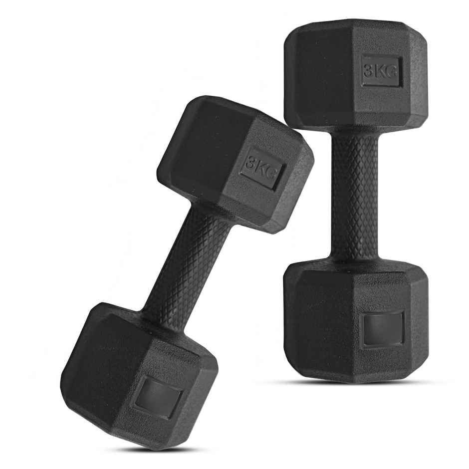 Slovic PVC Dumbbell Set (3 kg X 2) | Black | for Weightlifting & Home Gym | Non-Slip Coated Handle