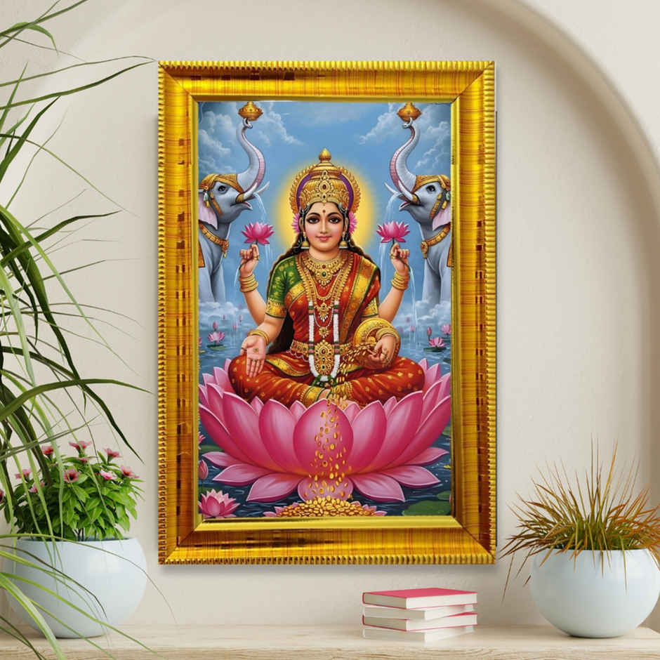 eCraftIndia Dhana Vaibhav Laxmi Devi Photo Frame | Wood | 4 x 6 inch | Ecraft