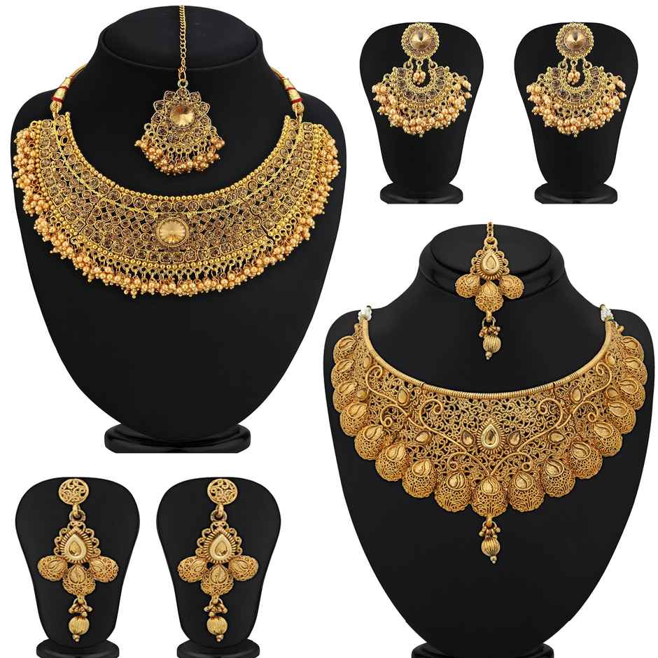 Sukkhi Glamorous Lct Gold Plated Pearl Choker Necklace Set Combo For Women