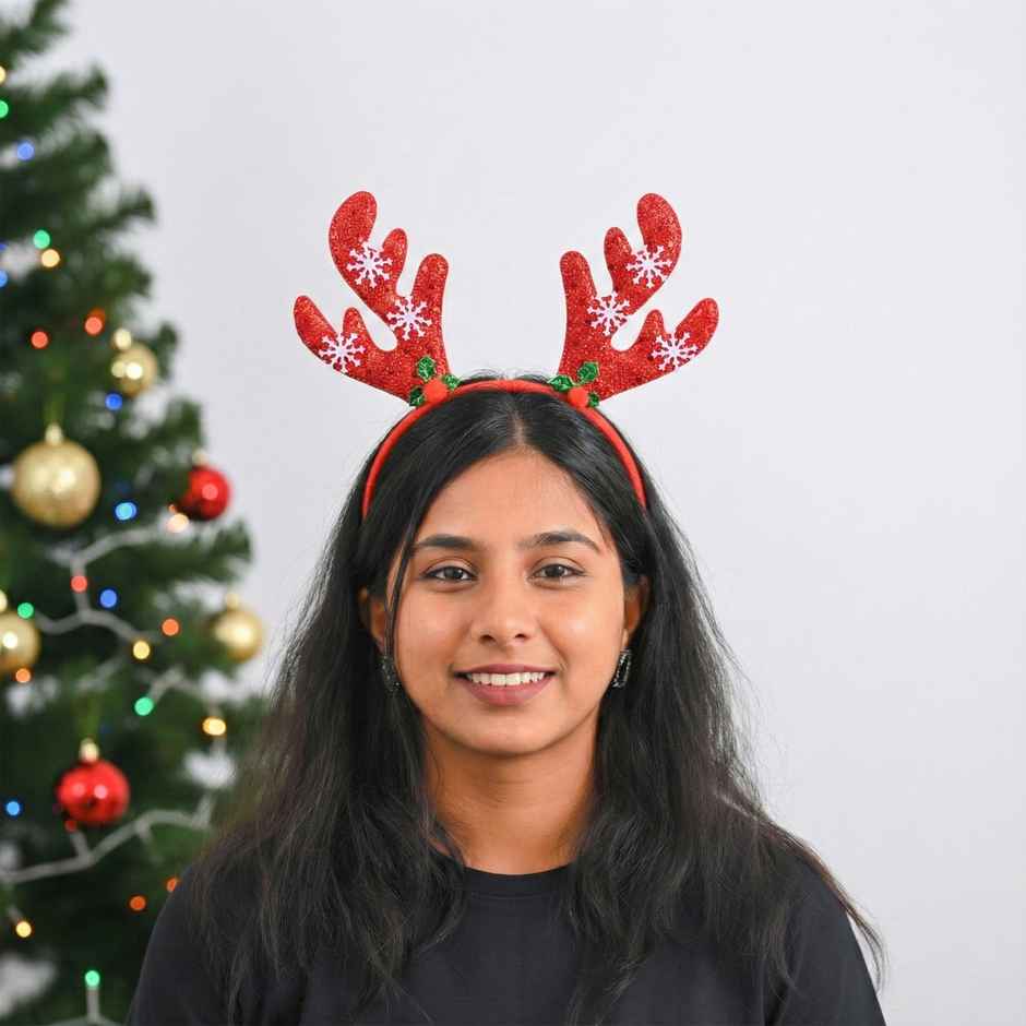 Red Deer Horn Christmas Hair Band | Party Accessory | Bandhan