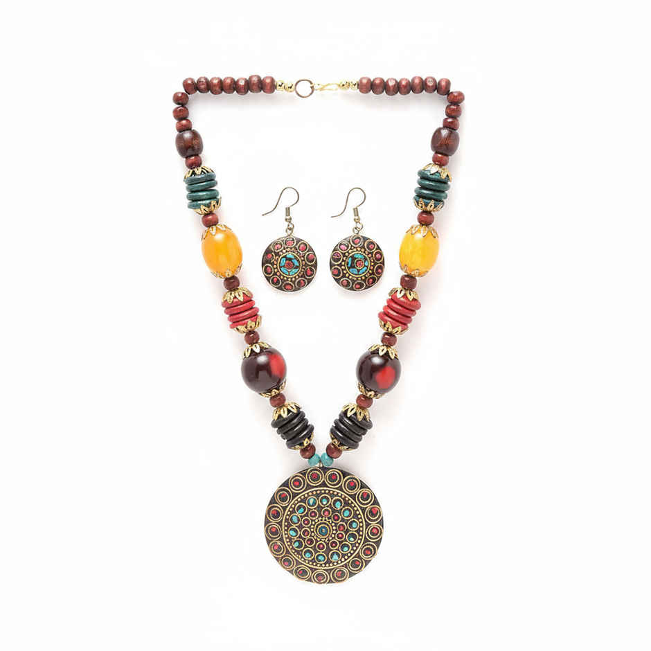 Shining Diva Fashion Stylish Traditional Tibetan Pendant Necklace Jewellery Set for Women | 13208s