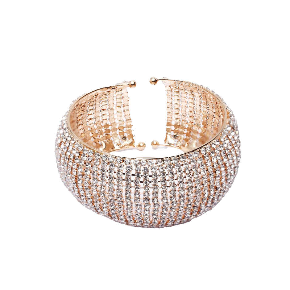 Shining Diva Fashion 18k Rose Gold Plated Crystal Cuff Bracelet for Women and Girls | 11430b