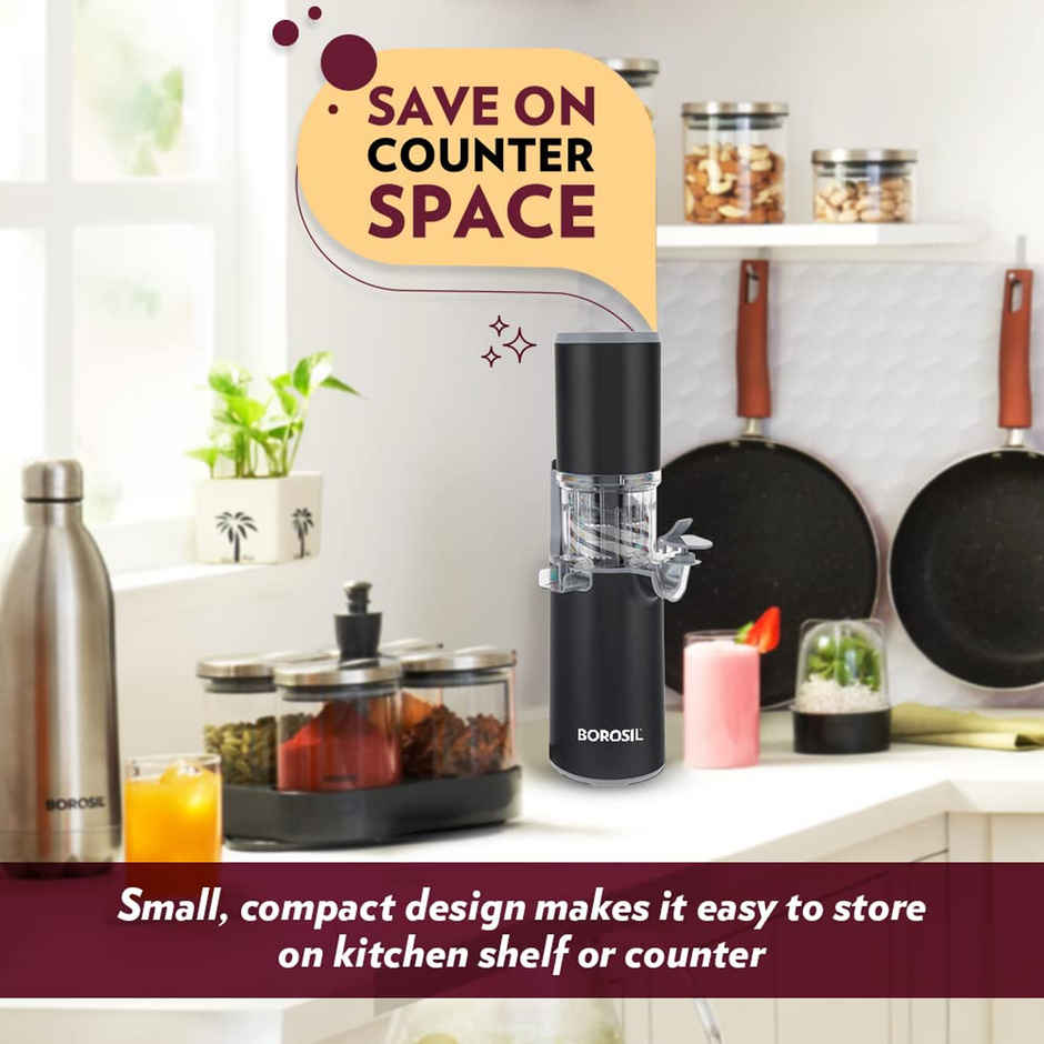 Borosil Easy Juice Cold Press Slow Juicer | 130W | Less Oxidation | For Fruits & Vegetables - Black