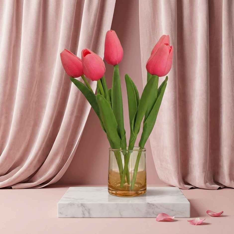 Tied Ribbons Set Of 5 Artificial Tulip Flowers Bunches Without Vase