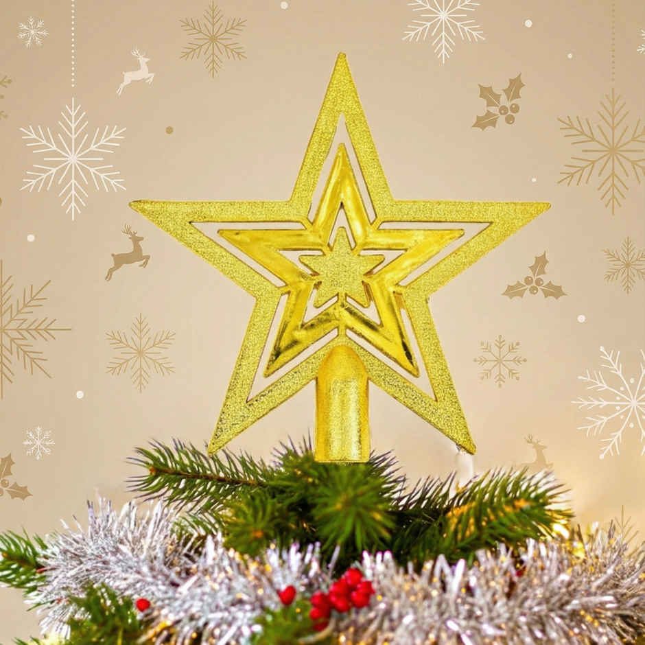 Christmas Tree Top Decorative Star | Golden | Sparkling Tree Topper | Picfest