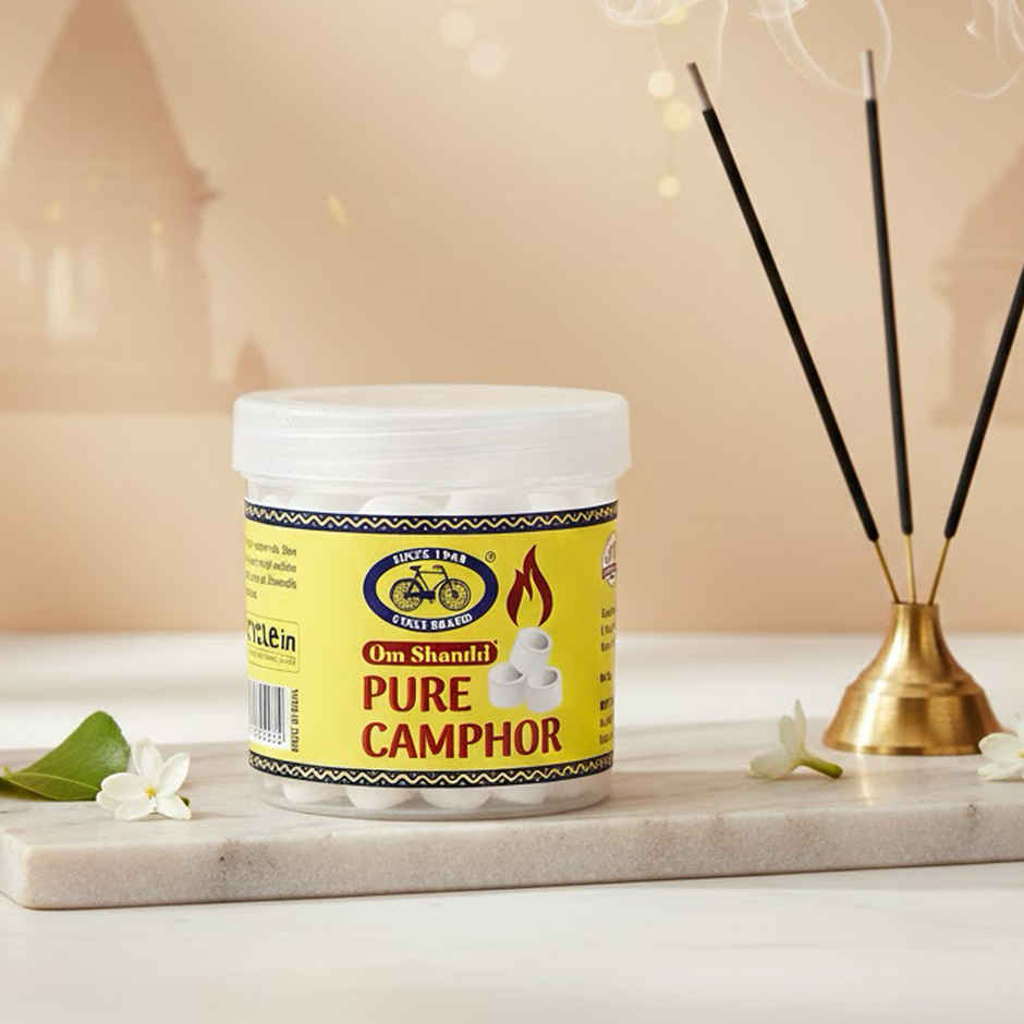 Pure Om Shanthi Camphor Round Tablets Jar | Natural & Residue-Free | Cycle