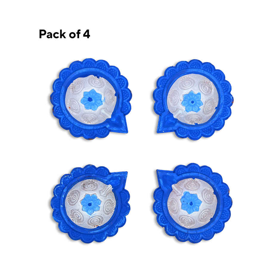 Evil-Eye Decorative Diya | Designer Clay Diya | Pack Of 4 | Blue & White | Tota
