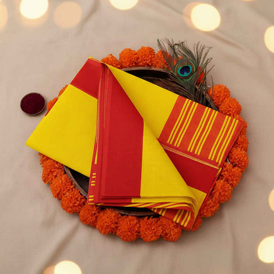 Traditional Saree | Festival Ethnic Wear | Yellow | Oye Happy