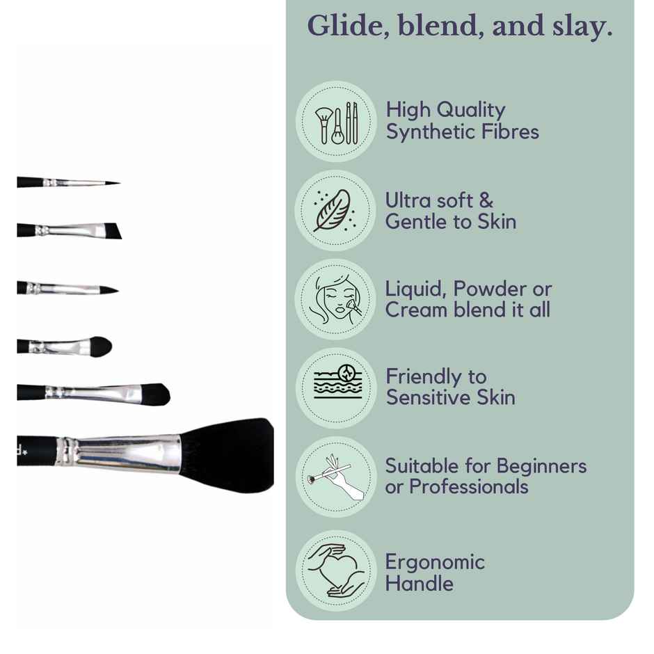 Rhe Cosmetics Premium Brush Set For Face & Eye Makeup - Pack Of 6 Pcs