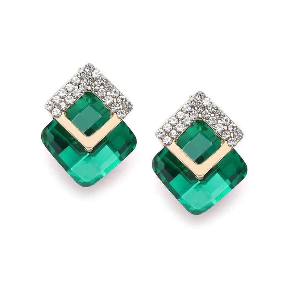 YouBella Jewellery Fashion Crystal Stud Earrings For Girls And Women - Green