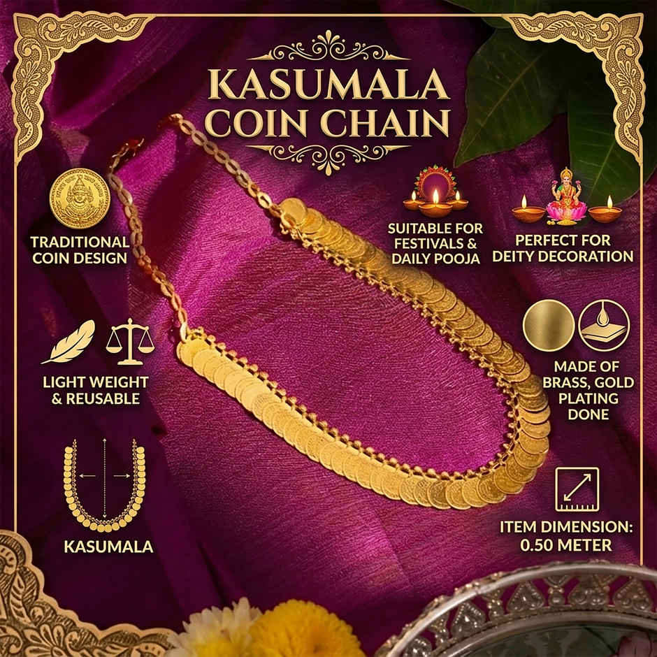 Kasumala Coin Chain | 50 Coins | Brass Gold-Plated | Lakshmi Deity Decoration | Svasti