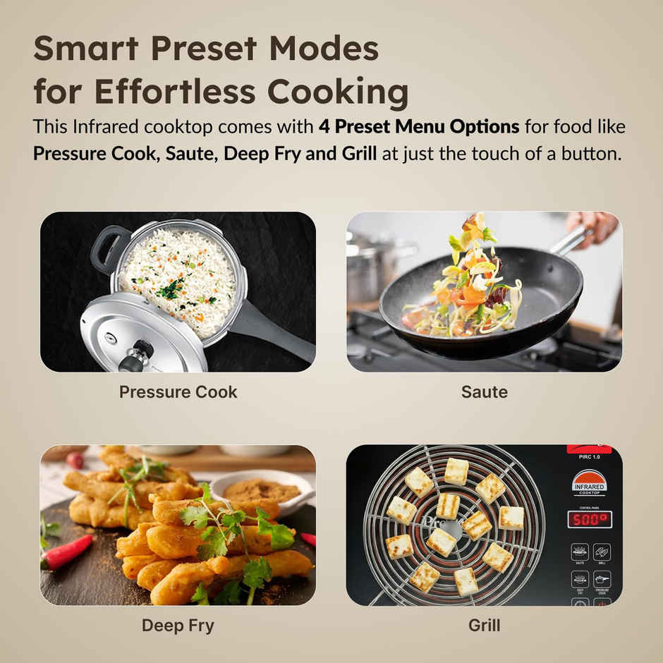 Prestige PIRC 1.0 2200W Infrared Cooktop, Preset Indian Menu Options & Timer, Black, 1Y Warranty,BIS