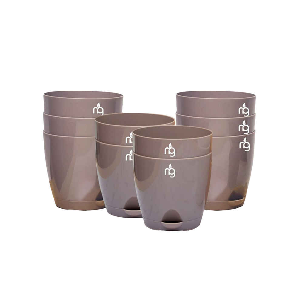Nurturing Green - Self Watering Pots for Plants | Set of 10 | Mocha | Size: 11.5cm x 11cm