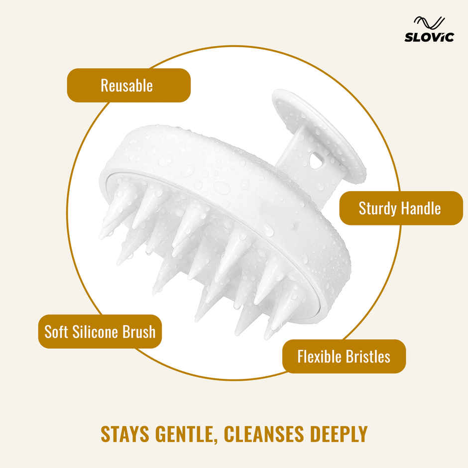 Slovic Manual Head & Scalp Massager with Soft Silicone Bristles | Relaxation | White