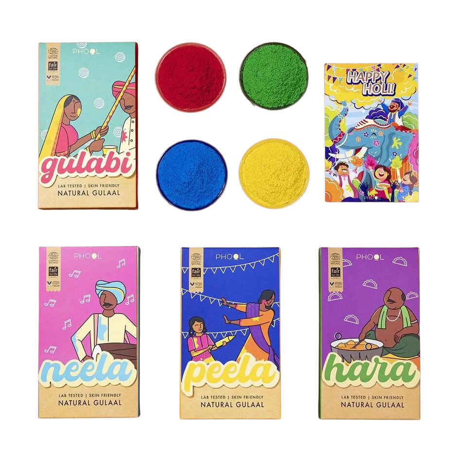 Holi Natural Gulal Gift Box 5 Handcrafted Inclusions | Phool