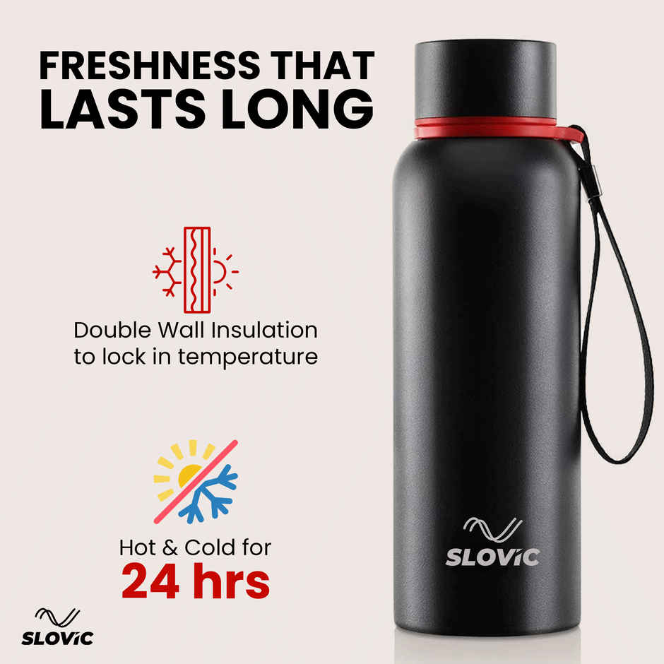 Slovic Stainless Steel Thermal Flask Bottle | Black | 750 ml