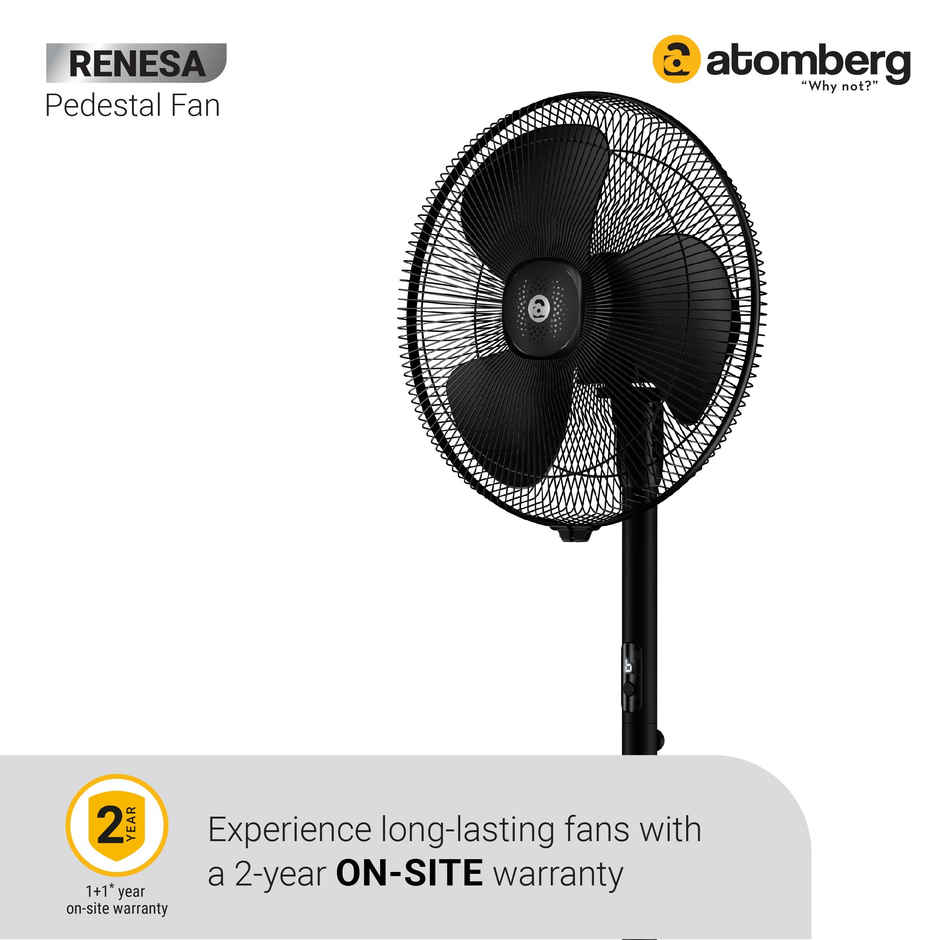 Atomberg Renesa BLDC Pedestal Fan, 400mm, Remote Control, LED Display, 6 Speeds, Midnight Black