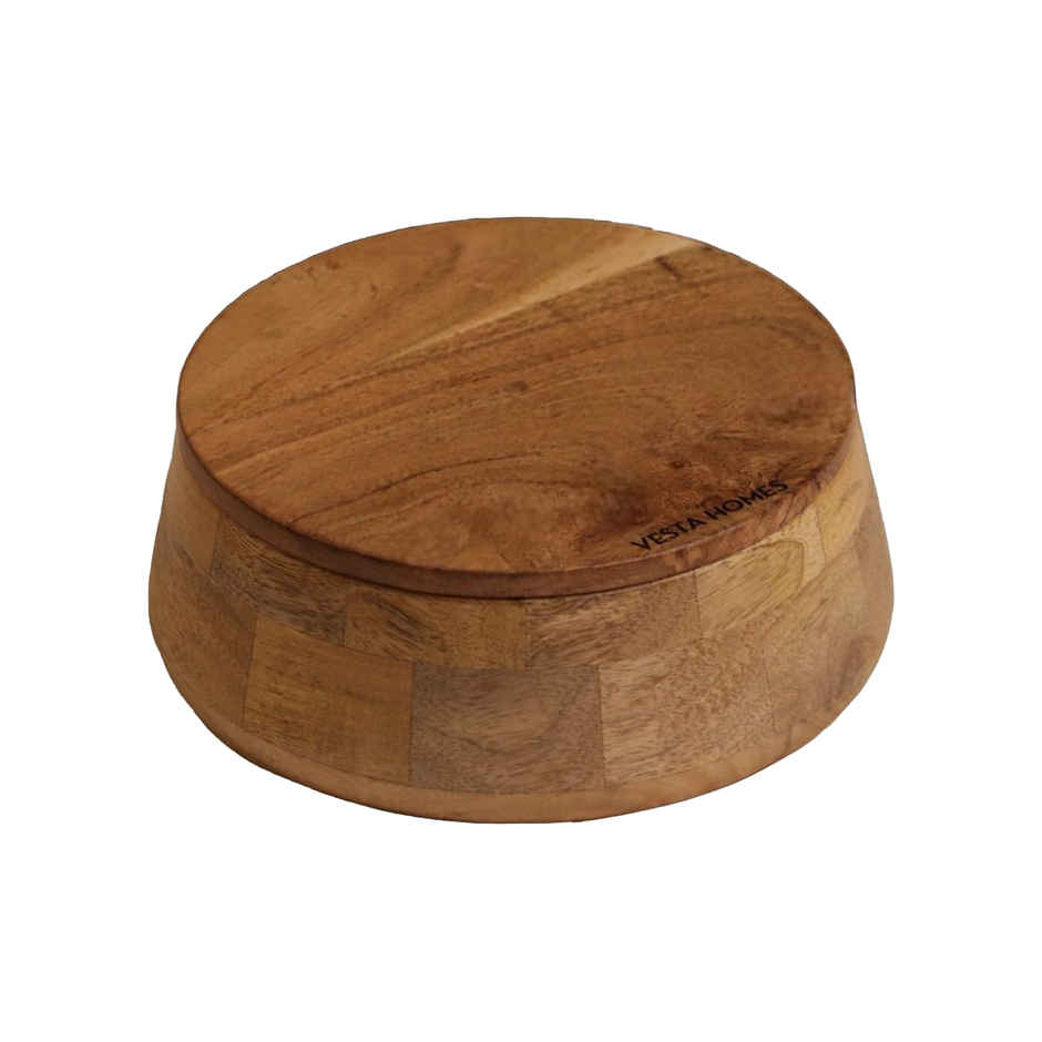 Vesta Homes Wooden Casserole With Lid For Roti, Masala Box, Serving Bowl, Storage Box | 23x23x9 Cm