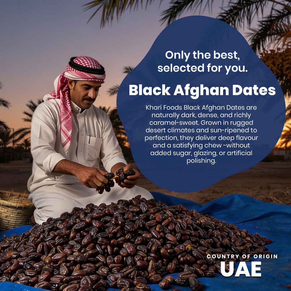 Khari Foods Premium Black Afghan Dates - Can Pack | High Energy Khajur, Dry Fruit Khajoor