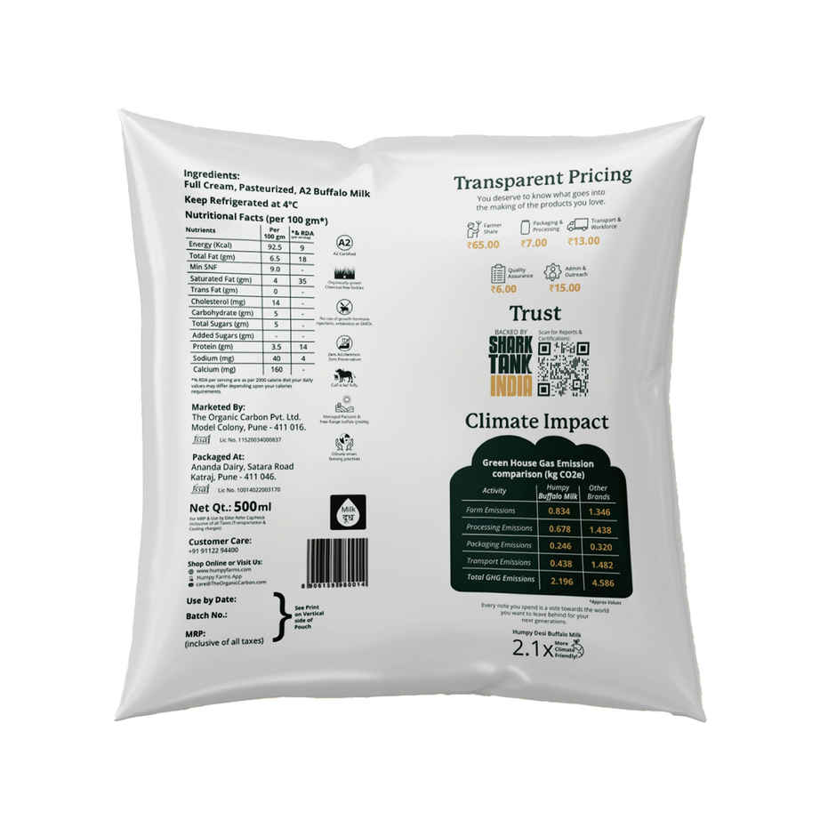 Humpy Farms A2 Buffalo Fresh Milk | Pouch