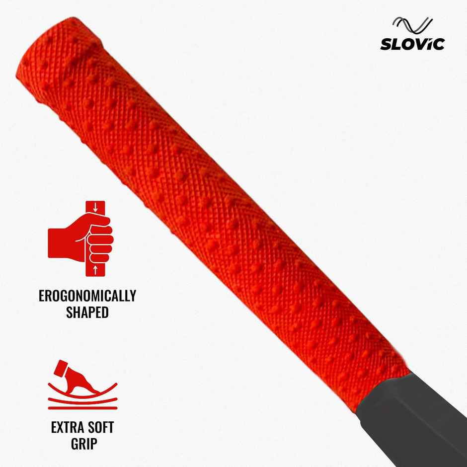 Slovic Lightweight Plastic Tennis Ball Cricket Bat with Soft Grip, Full Size, Black & Red