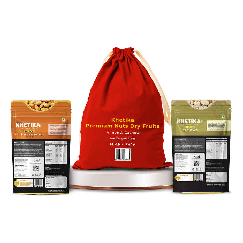 Khetika Premium Nuts Dry Fruits Diwali Gift Pack Potli - Almond, Cashew