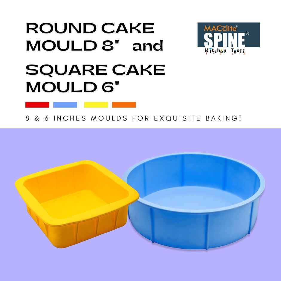Spine Silicone Square & Round Cake Mould Combo Set of 2pc | Square 6 & Round 8 Inch Red