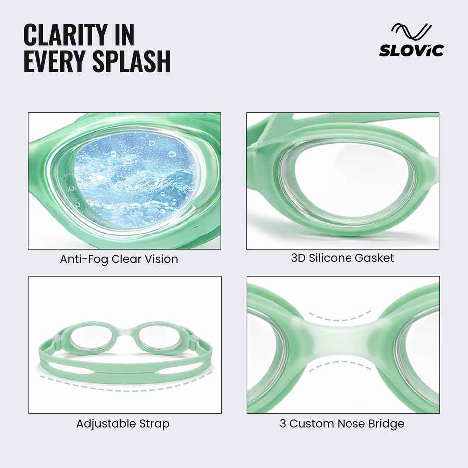 Slovic Anti-Fog Unisex Swimming Goggles with UV Protection & Adjustable Strap - Black