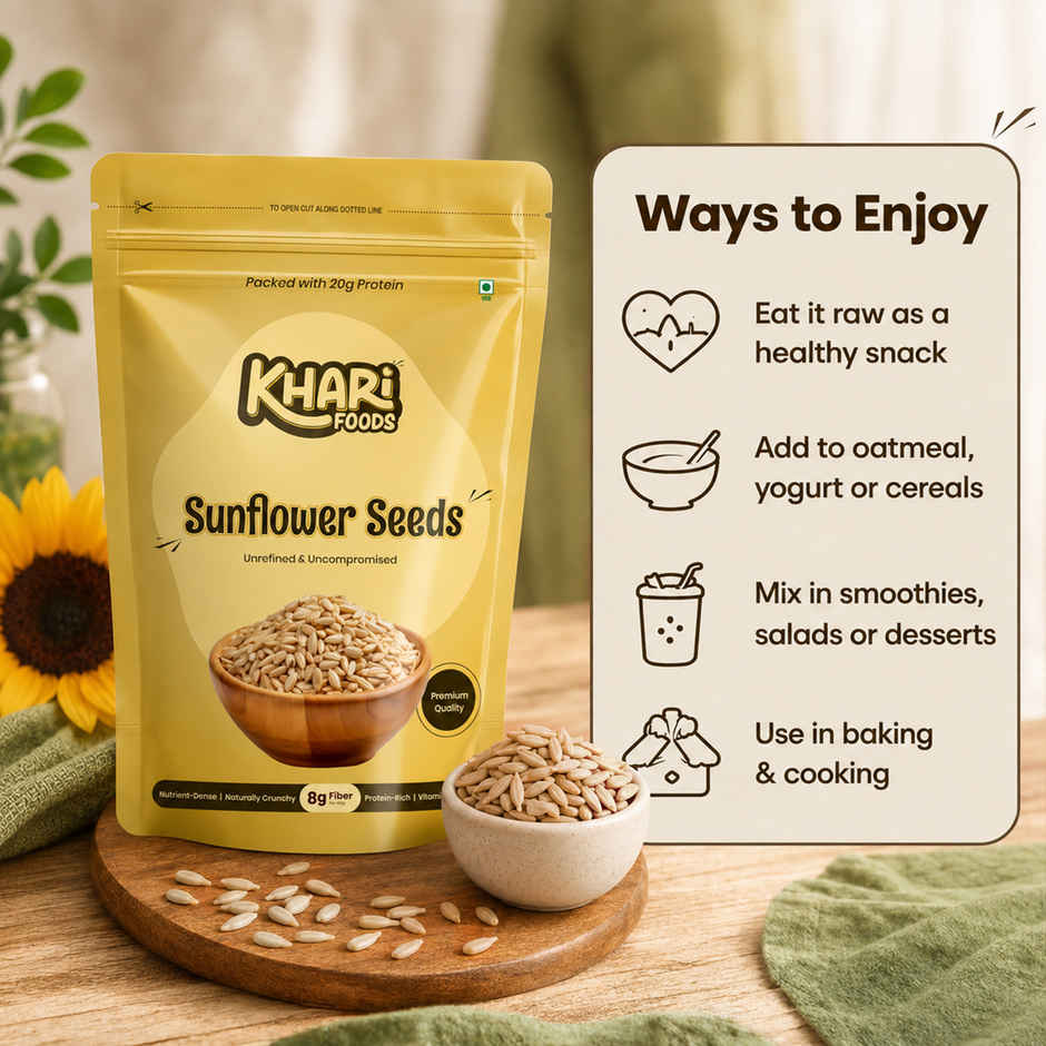 Khari Foods Premium Sunflower Seeds | Fibre Rich | Seeds for Eating
