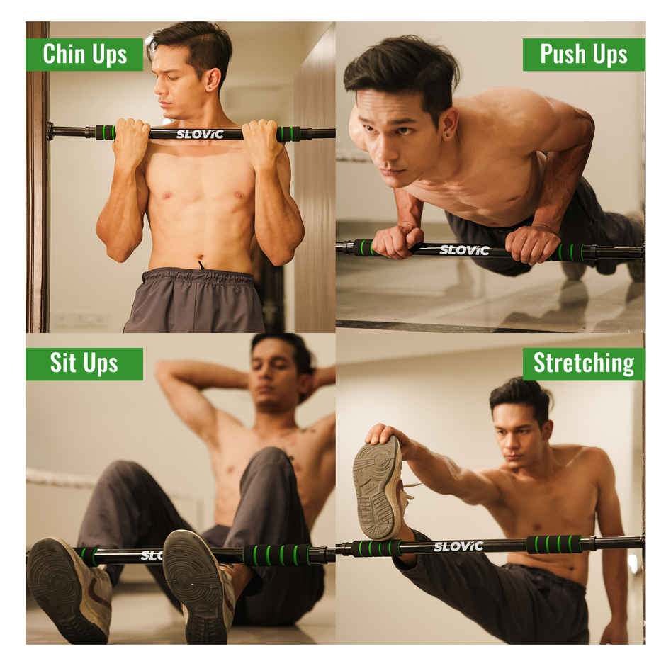 Slovic Pull Up Bar for Door Frame - Home Workout Equipment for Upper Body - Black