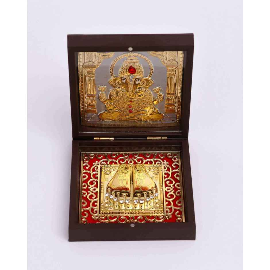 House of Wemy Golden Lord Ganesha - Charan Paduka Brown Box | Medium