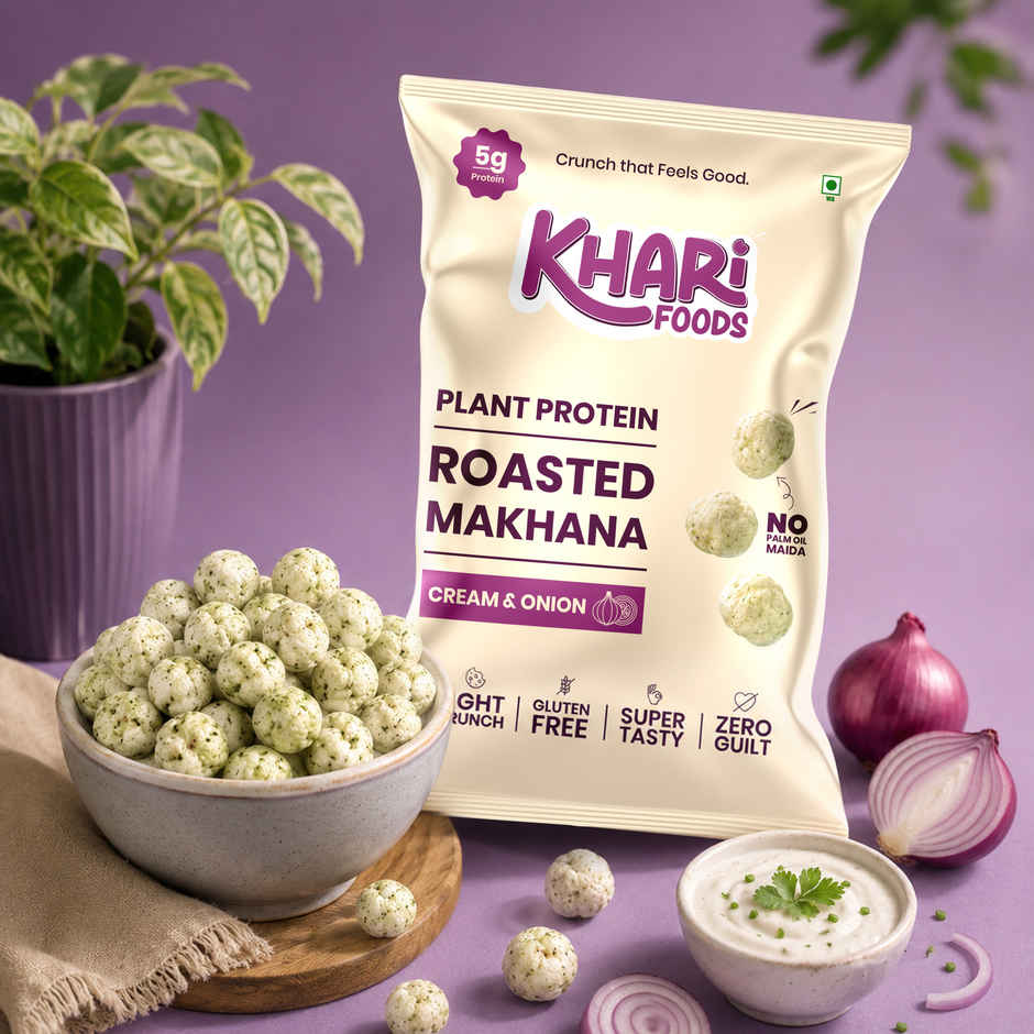 Khari Foods Roasted Cream Onion Makhana | Protein Rich Healthy Dry Fruit Snacks