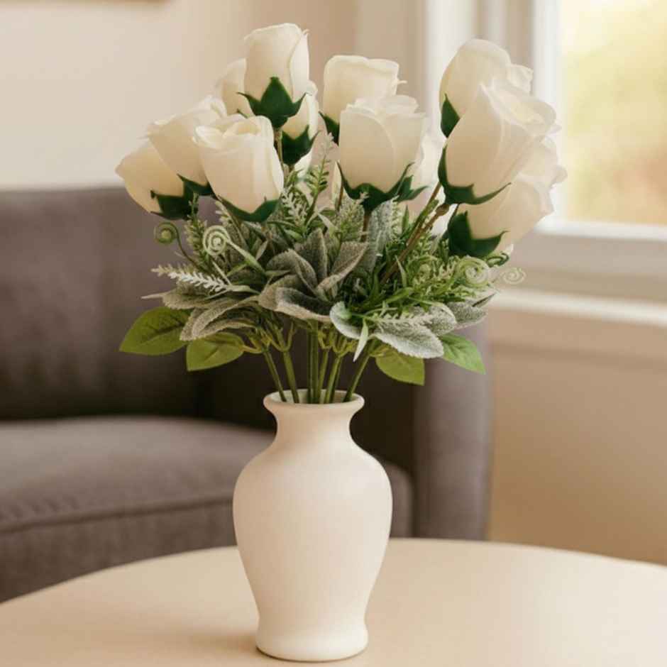 Art Street Artificial White Rose Flower Bunch | Bouquet Home Decoration