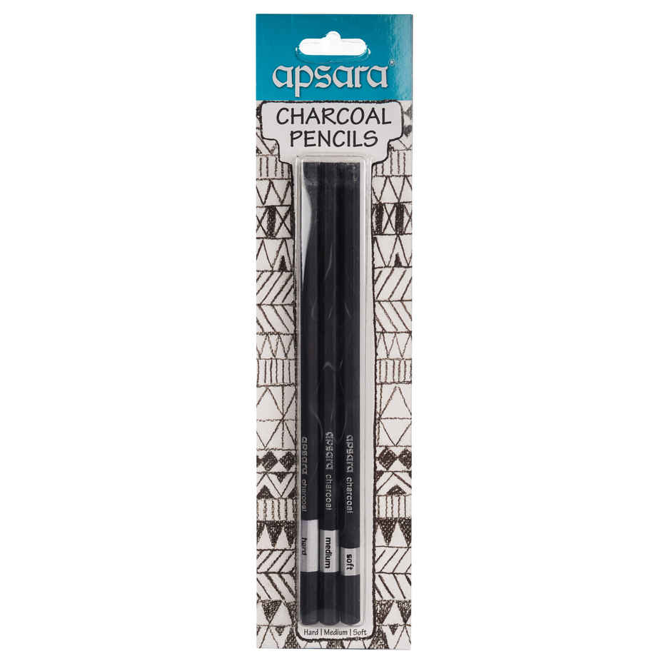Apsara Charcoal Pencils, Hex shape & Superior lead quality - Set of 3 pencils