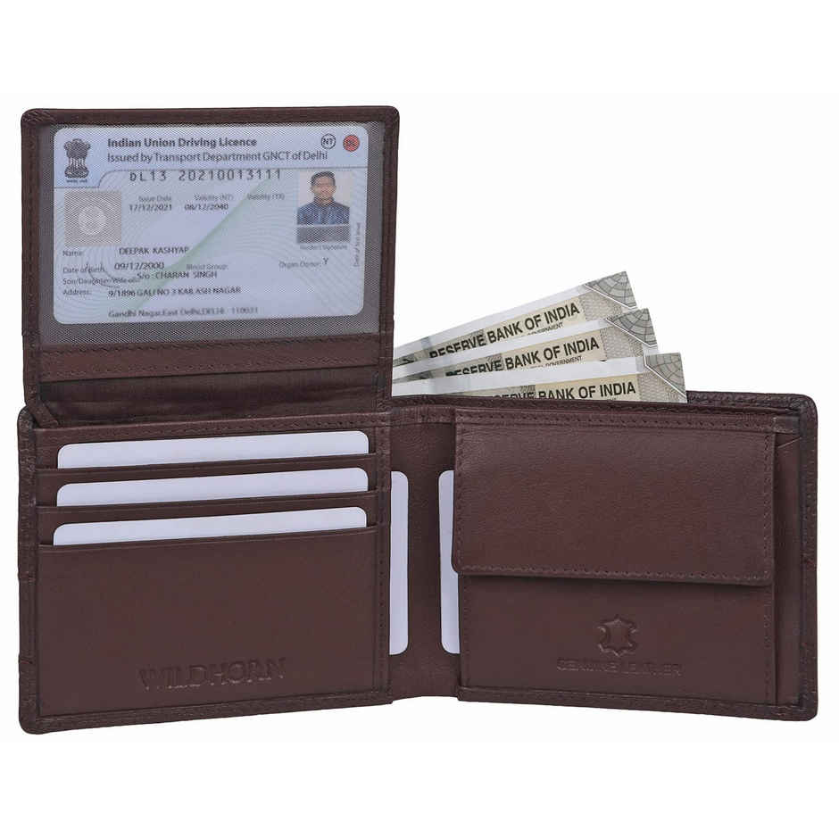Wildhorn Men's Textured Genuine Leather Bi-Fold Wallet | Brown - Free Size