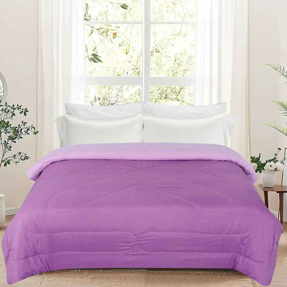 Dream Living Uphar | Comforter Solid Reversible Double Bed Cotton Rich Super Soft 220 x 240 cm | Lavender