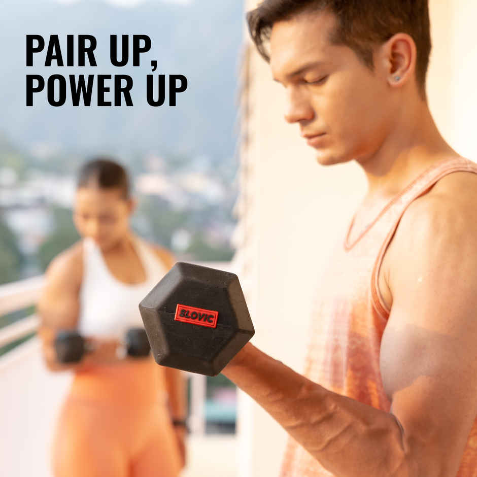 Slovic 5kg Hexa Dumbbell Set (5kg x 2) for Home Gym & Weight Training | Anti Skid Rubber