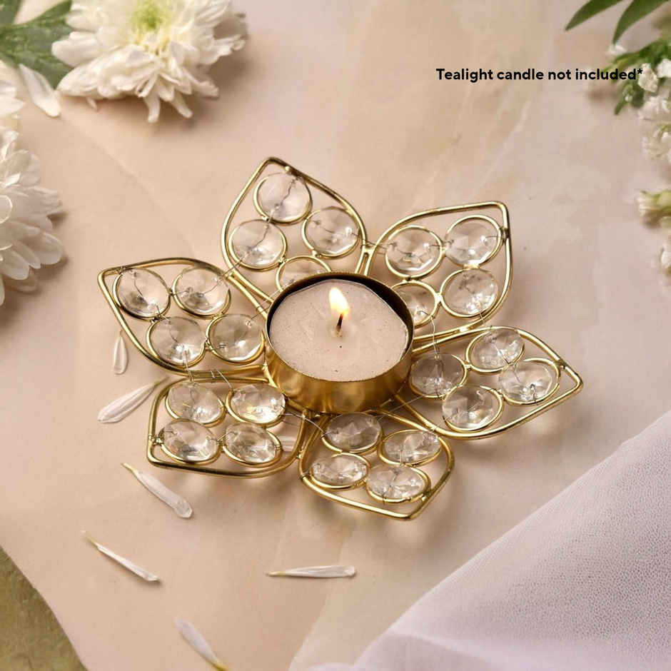 Crystal Lotus Tealight Holder | Gold | Urban Born