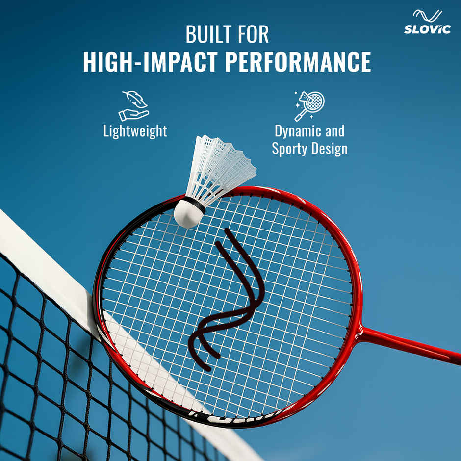 Slovic Lightweight Aluminium Badminton Racquet with Cover | For Beginners & Regular Play | Red