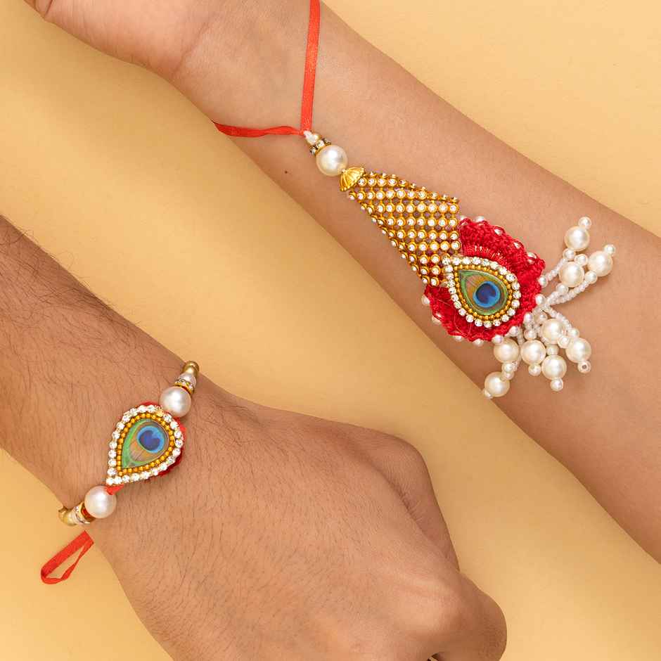 Bhaiya Bhabhi Lumba Rakhi with Roli Chawal (Tied Ribbons) Pack of 2
