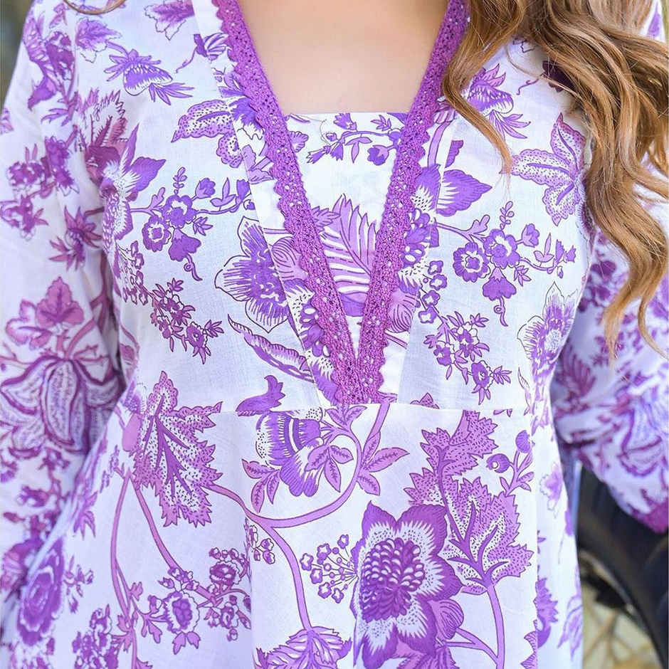 Divena Women s Floral Printed Anarkali Pure Cotton Kurta with Trousers and Dupatta | DK2179 | L