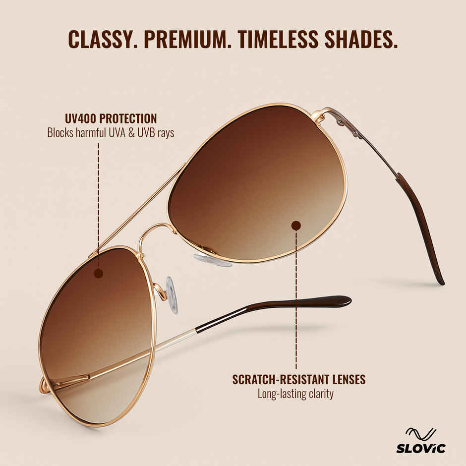Slovic Unisex Aviators Sunglasses with UV400 Protection Lenses | Brown and Gold