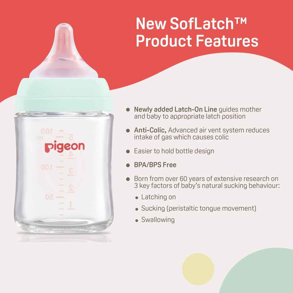 Pigeon Wn3 Glass Nursing Bottle 160Ml With Nipple Green