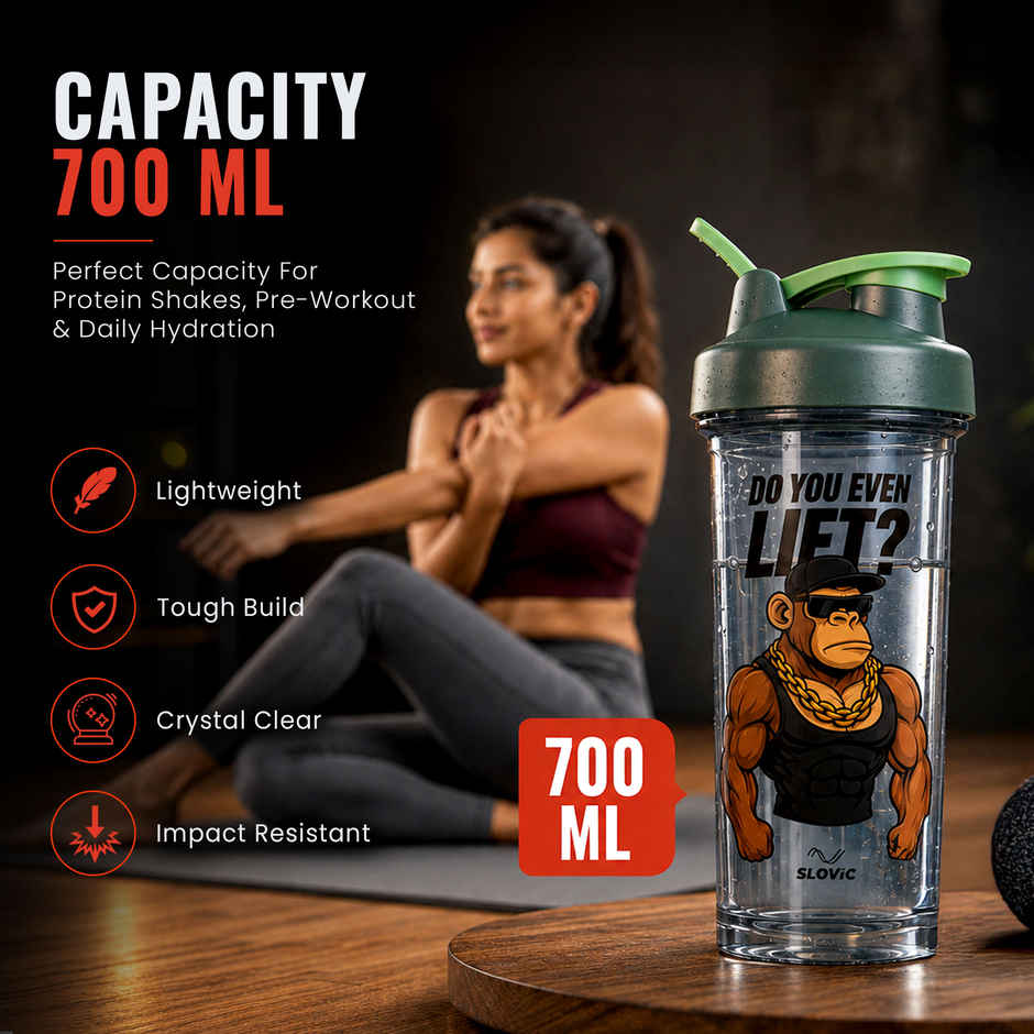 Slovic 700ml Monkey Design Plastic Shaker Water Bottle for Gym, Home & Office Use | Leak-Proof